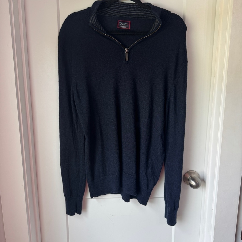 UNTUCKit Belguardo 100% Extra Fine Merino Wool Men's Sweater 1/4 Zip Navy Blue L - Picture 2 of 9